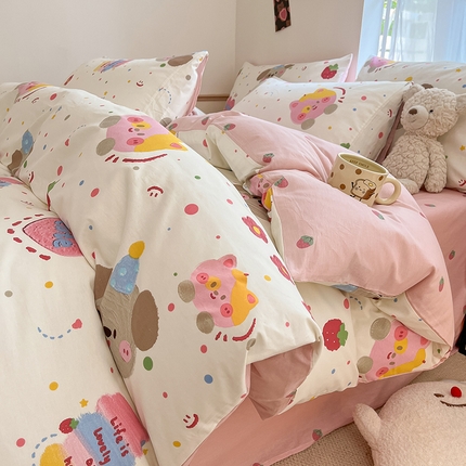 91家纺网 家纺一手货源 找家纺 （总）桃子家居  2024新款纯棉小清新卡通少女13372系列四件套