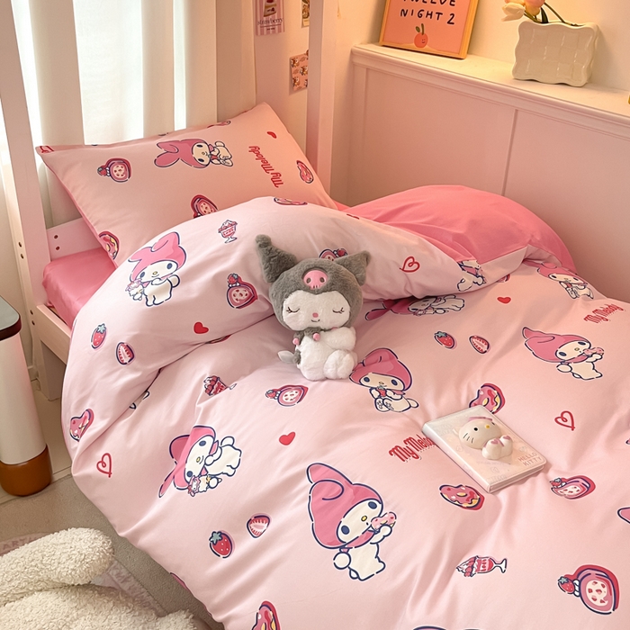 91家纺网 家纺一手货源 找家纺 2024新款三丽鸥授权全棉少女印花系列学生三件套四件套 棉三丽鸥-甜甜圈美乐蒂