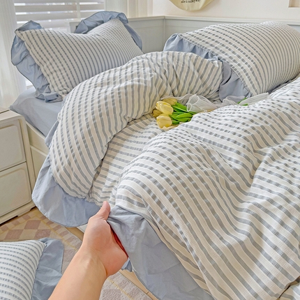 91家纺网 家纺一手货源 找家纺 （总）富米莱（原臻工厂） 2024新款韩版提花条纹四件套