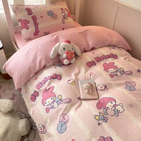 91家纺网 家纺一手货源 找家纺 2024新款三丽鸥授权全棉少女印花系列学生三件套四件套 棉三丽鸥-少女美乐蒂