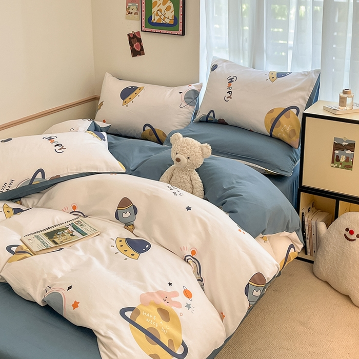 91家纺网 家纺一手货源 找家纺 桃子家居  2024新款纯棉小清新卡通少女13372系列四件套 棉-流浪地球