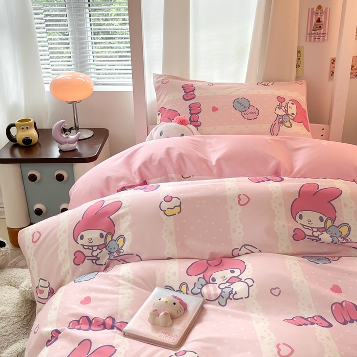 91家纺网 家纺一手货源 找家纺 2024新款三丽鸥授权全棉少女印花系列学生三件套四件套 棉三丽鸥-少女美乐蒂