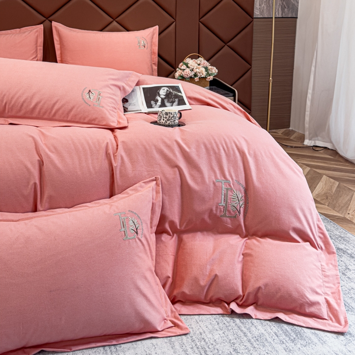 91家纺网 家纺一手货源 找家纺 U品汇 2024新品生态加厚长绒棉纯棉绣花全棉磨毛刺绣四件套宽边款直播 漫步梧桐-粉玉