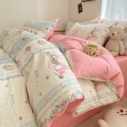 桃子家居 2024新款纯棉小清新卡通少女13372系列四件套 棉-花仙兔