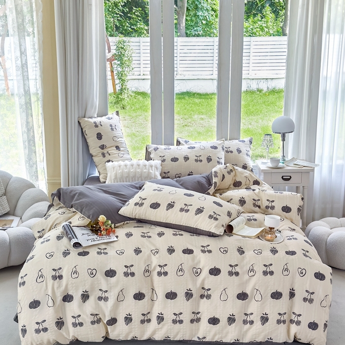 91家纺网 家纺一手货源 找家纺 梦莱斯 2024新款A类云纱棉四件套现货供应 樱桃