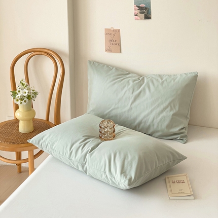 漫时光 2025新款60支A类新疆长绒棉陶瓷磨毛单枕套 奶油绿