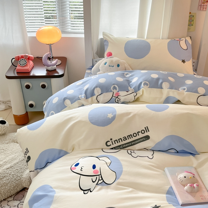 91家纺网 家纺一手货源 找家纺 2024新款三丽鸥授权全棉少女印花系列学生三件套四件套 棉三丽鸥-波点玉桂狗