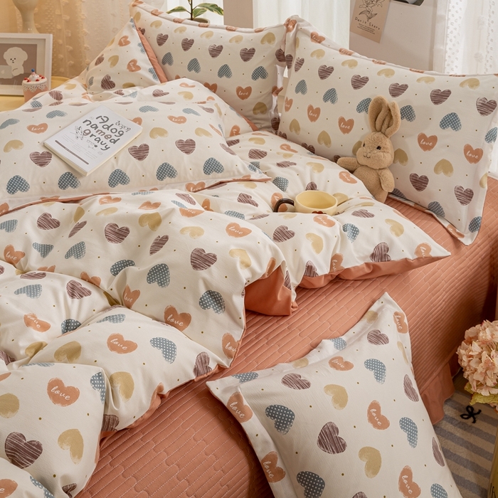 91家纺网 家纺一手货源 找家纺 梦莱斯 2024新款A类提花针织棉床盖四件套 比心