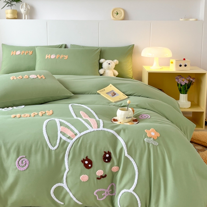 91家纺网 家纺一手货源 找家纺 言熙居家纺 2024新款加厚磨毛110克亲肤棉四件套 香草绿