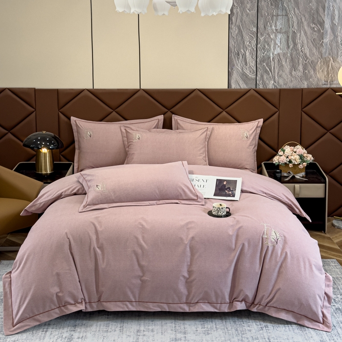 91家纺网 家纺一手货源 找家纺 U品汇 2024新品生态加厚长绒棉纯棉绣花全棉磨毛刺绣四件套宽边款直播 漫步梧桐-红棕