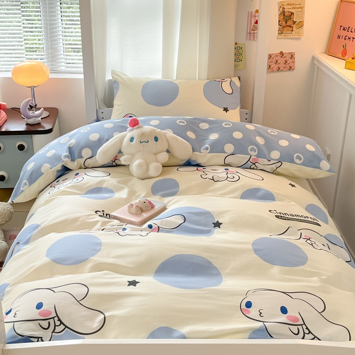 91家纺网 家纺一手货源 找家纺 2024新款三丽鸥授权全棉少女印花系列学生三件套四件套 棉三丽鸥-波点玉桂狗