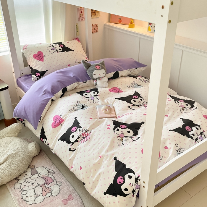 91家纺网 家纺一手货源 找家纺 2024新款三丽鸥授权全棉少女印花系列学生三件套四件套 棉三丽鸥-甜筒库洛米