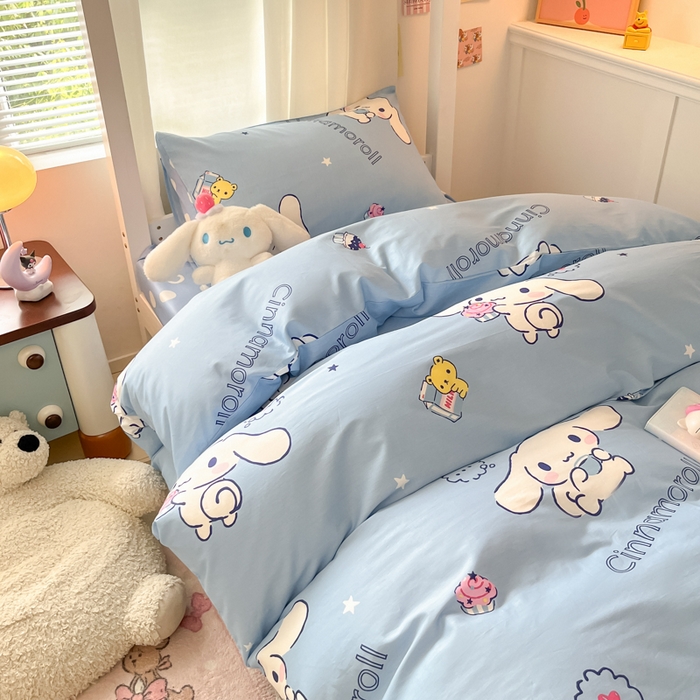 91家纺网 家纺一手货源 找家纺 2024新款三丽鸥授权全棉少女印花系列学生三件套四件套 棉三丽鸥-牛奶玉桂狗