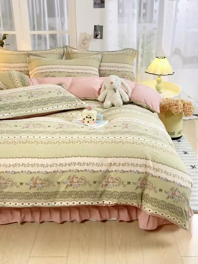 91家纺网 家纺一手货源 找家纺 梦莱斯 2024新款A类提花针织棉床盖四件套 复苏