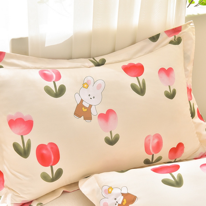 91家纺网 家纺一手货源 找家纺 圣楚家纺 2024新款亲肤枕套+枕芯连套单人枕芯 郁金香42*72cm