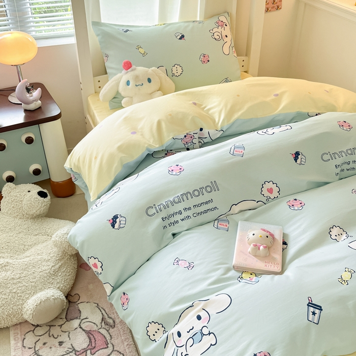 91家纺网 家纺一手货源 找家纺 2024新款三丽鸥授权全棉少女印花系列学生三件套四件套 棉三丽鸥-甜点大耳狗