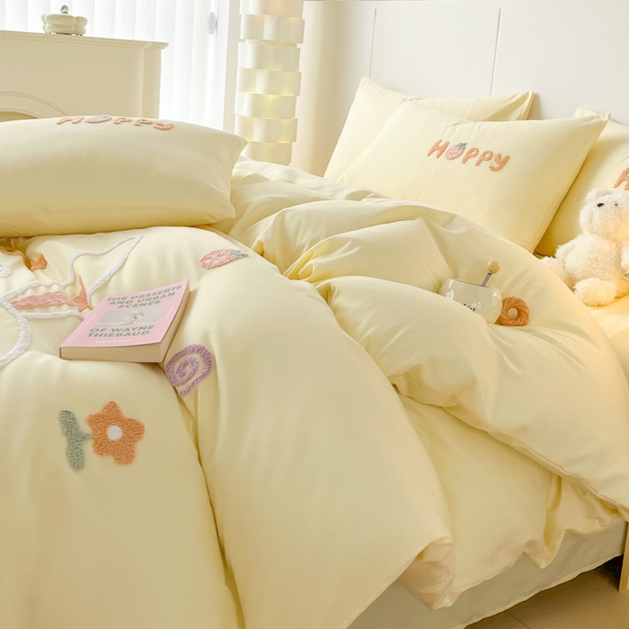 91家纺网 家纺一手货源 找家纺 言熙居家纺 2024新款加厚磨毛110克亲肤棉四件套 淡米黄