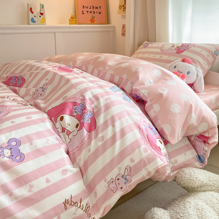 91家纺网 家纺一手货源 找家纺 2024新款三丽鸥授权全棉少女印花系列学生三件套四件套 棉三丽鸥-甜甜美乐蒂