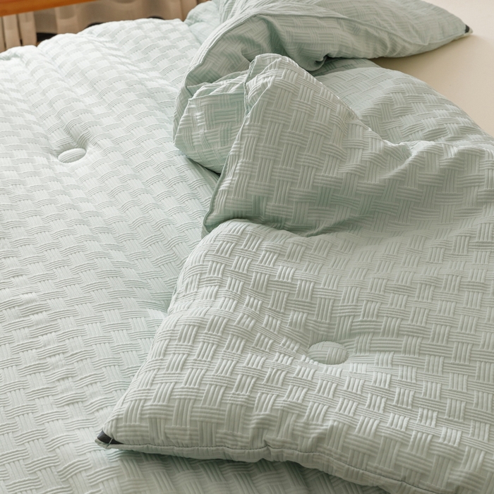 91家纺网 家纺一手货源 找家纺 迪乐妮家居 2024新款水洗华夫格大豆纤维被 水绿