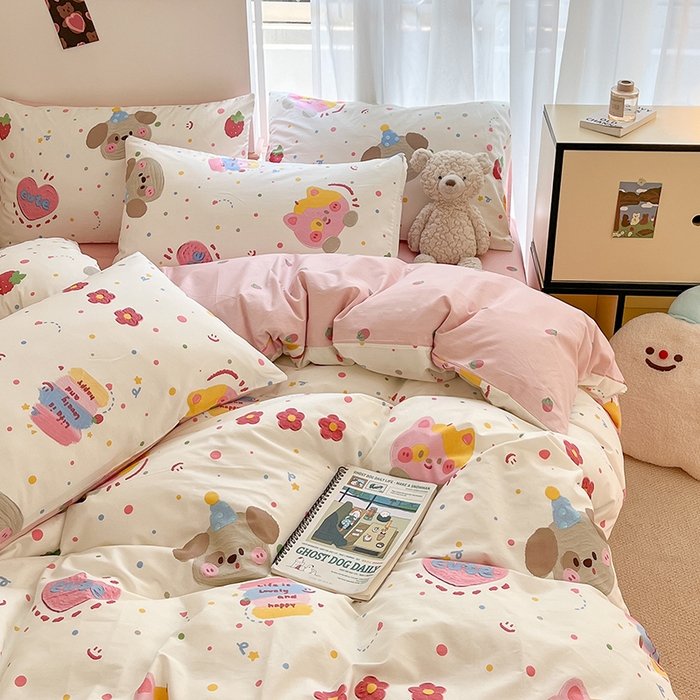 91家纺网 家纺一手货源 找家纺 桃子家居  2024新款纯棉小清新卡通少女13372系列四件套 棉-花花酱