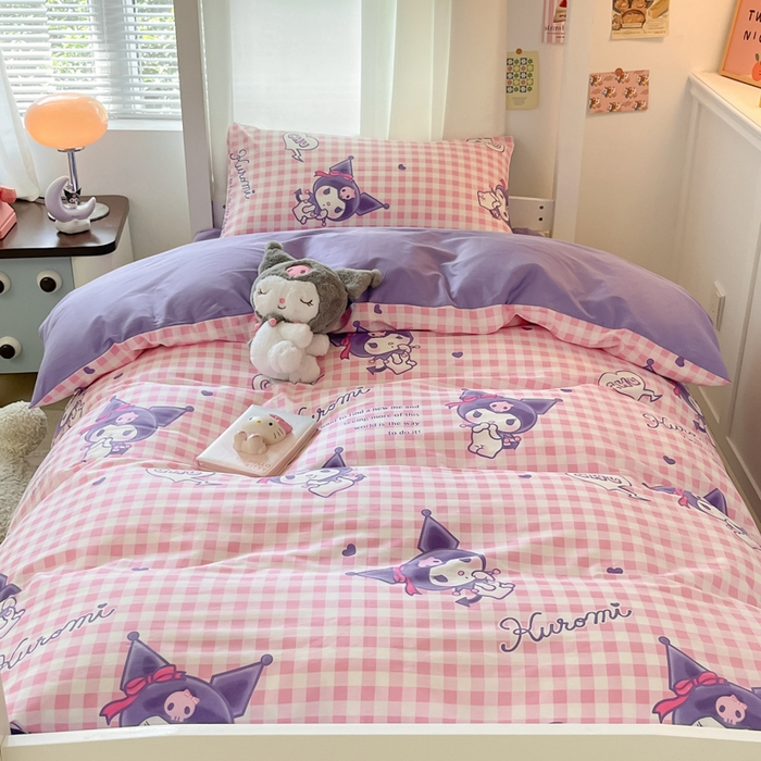 91家纺网 家纺一手货源 找家纺 2024新款三丽鸥授权全棉少女印花系列学生三件套四件套 棉三丽鸥-库洛米之心