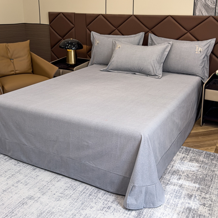 91家纺网 家纺一手货源 找家纺 U品汇 2024新品生态加厚长绒棉纯棉绣花全棉磨毛刺绣四件套宽边款直播 漫步梧桐-灰