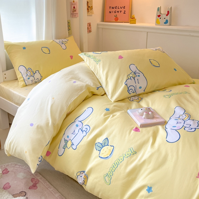 91家纺网 家纺一手货源 找家纺 2024新款三丽鸥授权全棉少女印花系列学生三件套四件套 棉三丽鸥-柠檬大耳狗