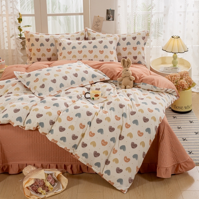 91家纺网 家纺一手货源 找家纺 梦莱斯 2024新款A类提花针织棉床盖四件套 比心