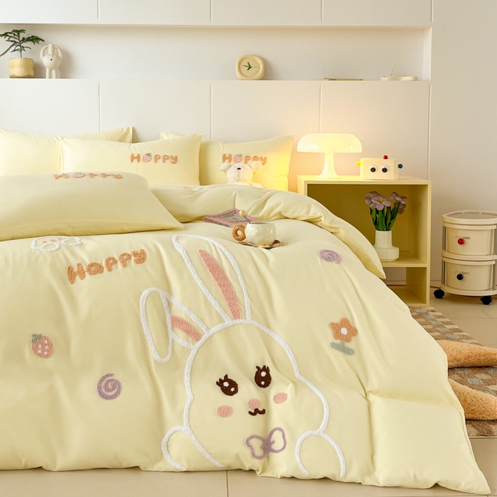 91家纺网 家纺一手货源 找家纺 言熙居家纺 2024新款加厚磨毛110克亲肤棉四件套 淡米黄