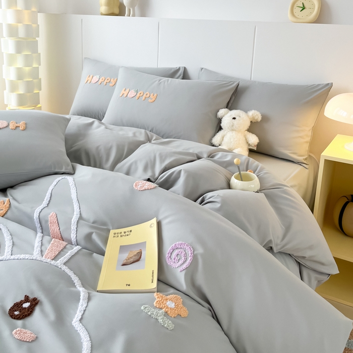 91家纺网 家纺一手货源 找家纺 言熙居家纺 2024新款加厚磨毛110克亲肤棉四件套 淡雅灰