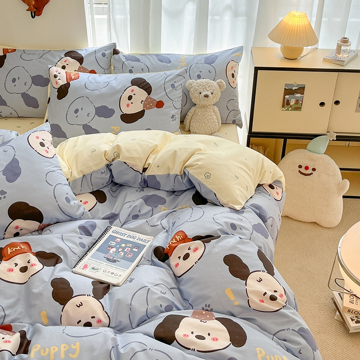 91家纺网 家纺一手货源 找家纺 桃子家居  2024新款纯棉小清新卡通少女13372系列四件套 棉-乐乐狗