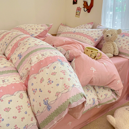 桃子家居 2024新款纯棉小清新卡通少女13372系列四件套 棉-茉莉兔