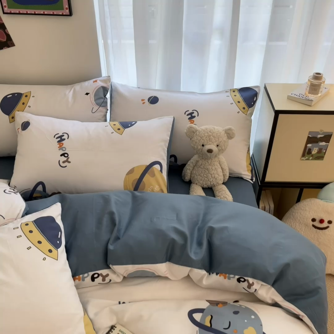 91家纺网 家纺一手货源 找家纺 桃子家居  2024新款纯棉小清新卡通少女13372系列四件套 棉-流浪地球