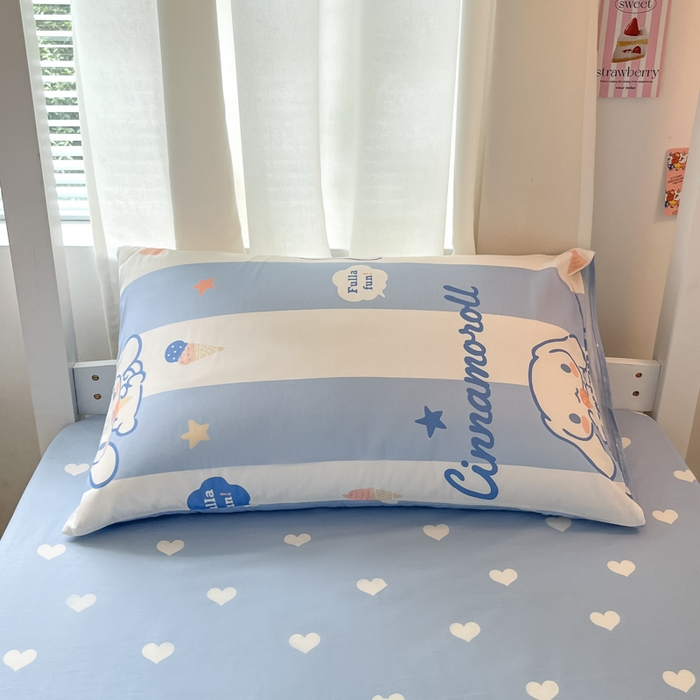 91家纺网 家纺一手货源 找家纺 2024新款三丽鸥授权全棉少女印花系列学生三件套四件套 棉三丽鸥-蓝条玉桂狗