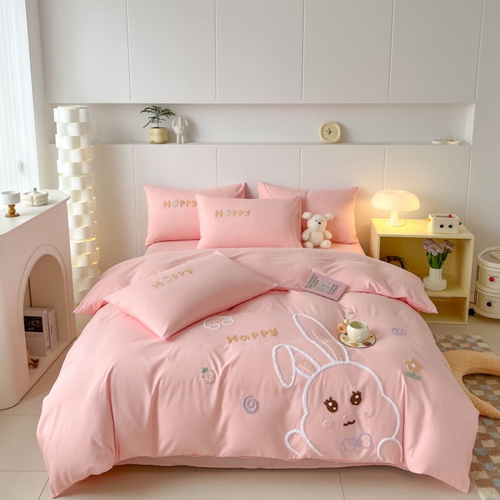 91家纺网 家纺一手货源 找家纺 言熙居家纺 2024新款加厚磨毛110克亲肤棉四件套 西瓜粉