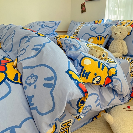 桃子家居 2024新款纯棉小清新卡通少女13372系列四件套 棉-蓝老虎