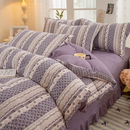 91家纺网 家纺一手货源 找家纺 梦莱斯 2024新款A类提花针织棉床盖四件套 素漫