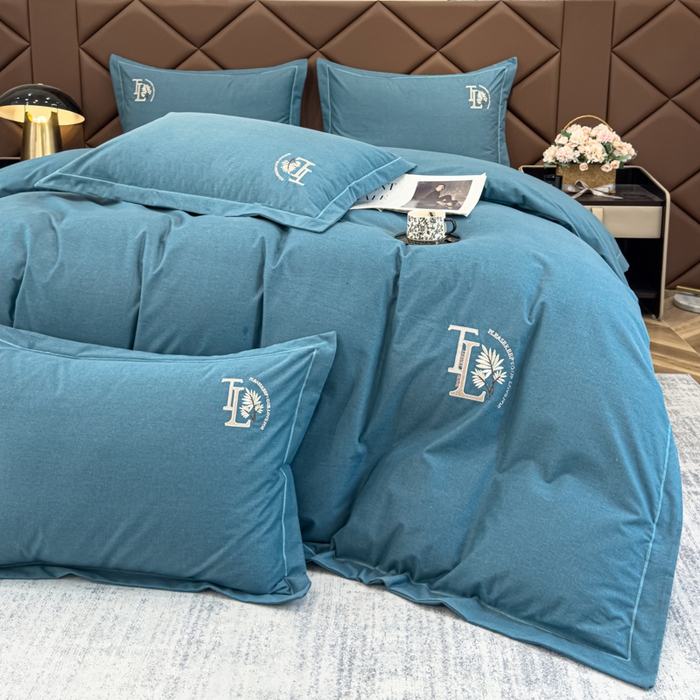 91家纺网 家纺一手货源 找家纺 U品汇 2024新品生态加厚长绒棉纯棉绣花全棉磨毛刺绣四件套宽边款直播 漫步梧桐-兰