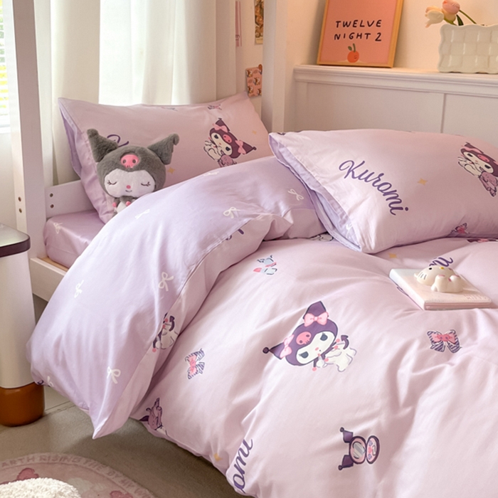 91家纺网 家纺一手货源 找家纺 2024新款三丽鸥授权全棉少女印花系列学生三件套四件套 棉三丽鸥-蝴蝶库洛米