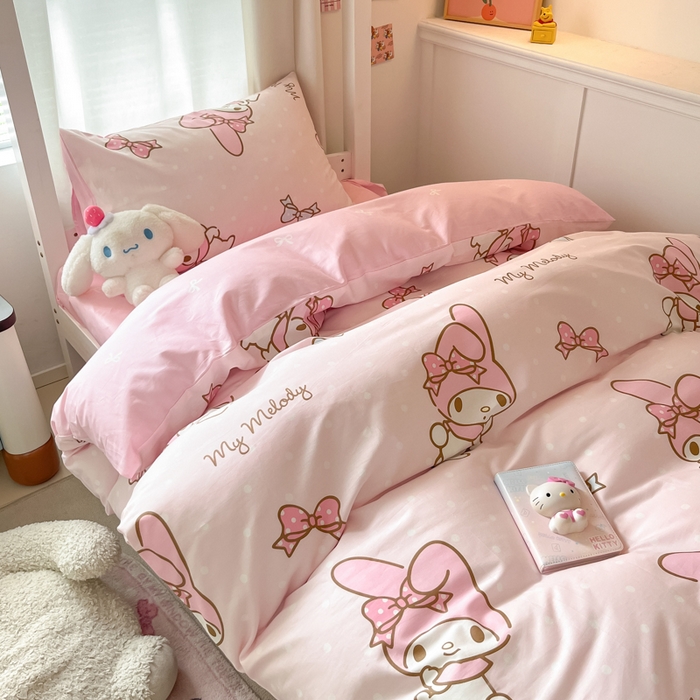 91家纺网 家纺一手货源 找家纺 2024新款三丽鸥授权全棉少女印花系列学生三件套四件套 棉三丽鸥-蝴蝶结美乐蒂