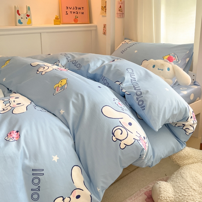 91家纺网 家纺一手货源 找家纺 2024新款三丽鸥授权全棉少女印花系列学生三件套四件套 棉三丽鸥-牛奶玉桂狗