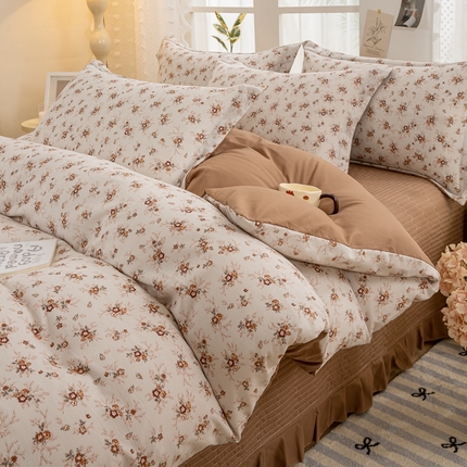 91家纺网 家纺一手货源 找家纺 梦莱斯 2024新款A类提花针织棉床盖四件套 剪秋