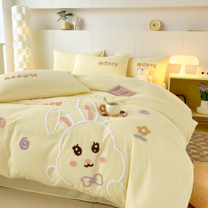 91家纺网 家纺一手货源 找家纺 言熙居家纺 2024新款加厚磨毛110克亲肤棉四件套 淡米黄