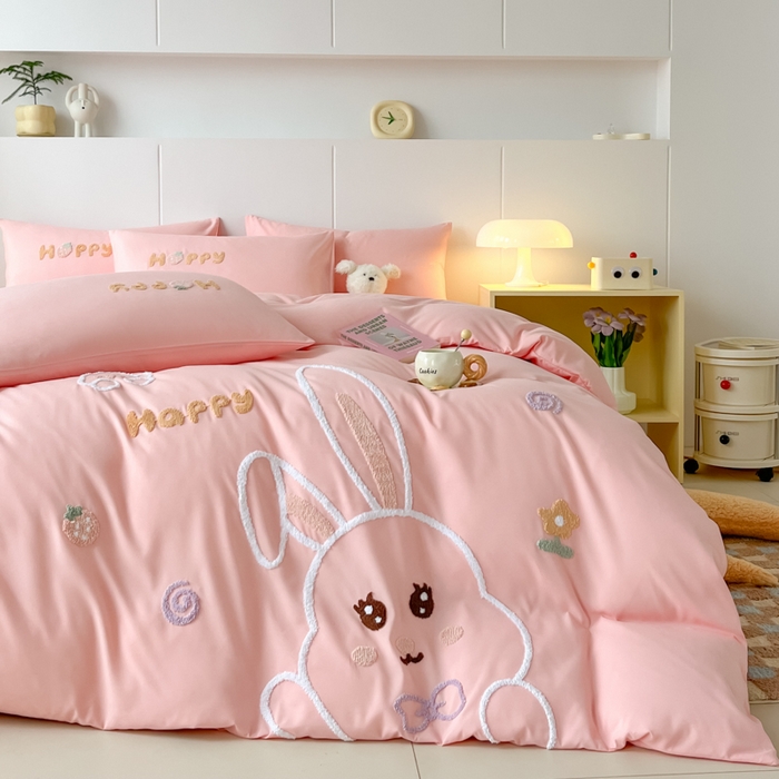 91家纺网 家纺一手货源 找家纺 言熙居家纺 2024新款加厚磨毛110克亲肤棉四件套 西瓜粉