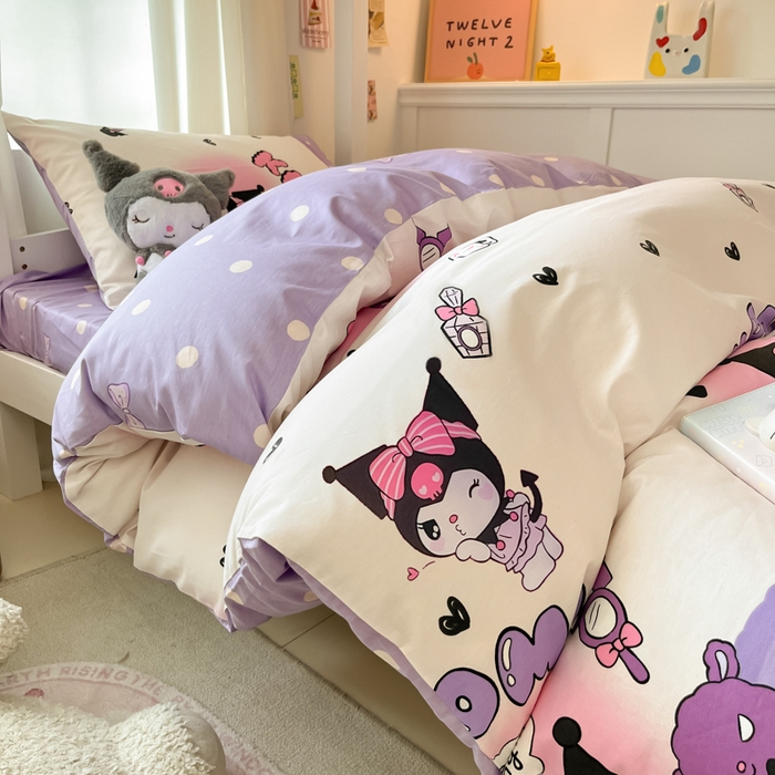 91家纺网 家纺一手货源 找家纺 2024新款三丽鸥授权全棉少女印花系列学生三件套四件套 棉三丽鸥-美梦库洛米