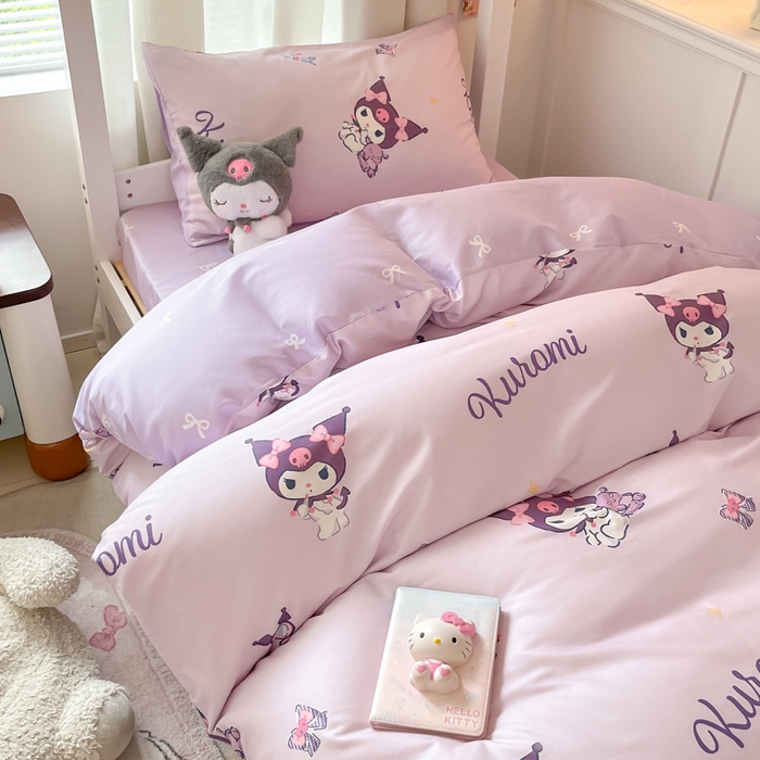 91家纺网 家纺一手货源 找家纺 2024新款三丽鸥授权全棉少女印花系列学生三件套四件套 棉三丽鸥-蝴蝶库洛米