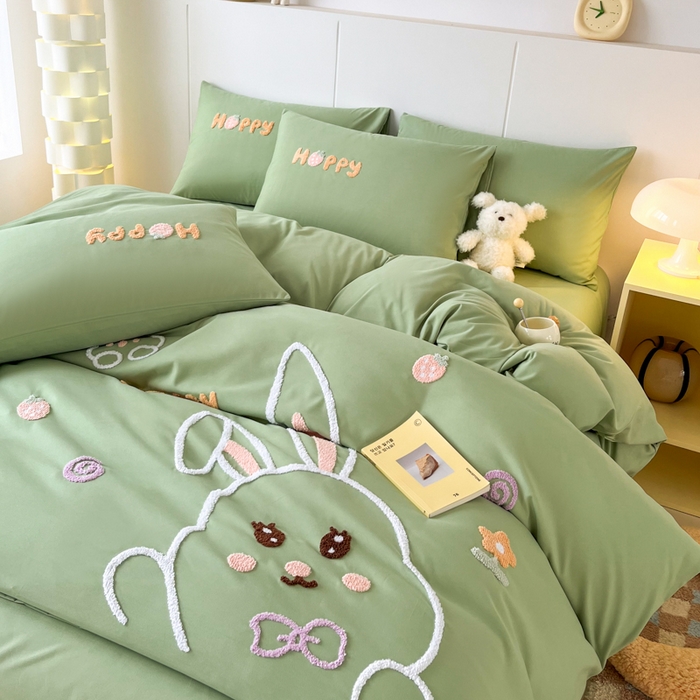 91家纺网 家纺一手货源 找家纺 言熙居家纺 2024新款加厚磨毛110克亲肤棉四件套 香草绿