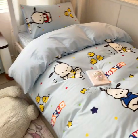 91家纺网 家纺一手货源 找家纺 2024新款三丽鸥授权全棉少女印花系列学生三件套四件套 棉三丽鸥-活力帕恰狗