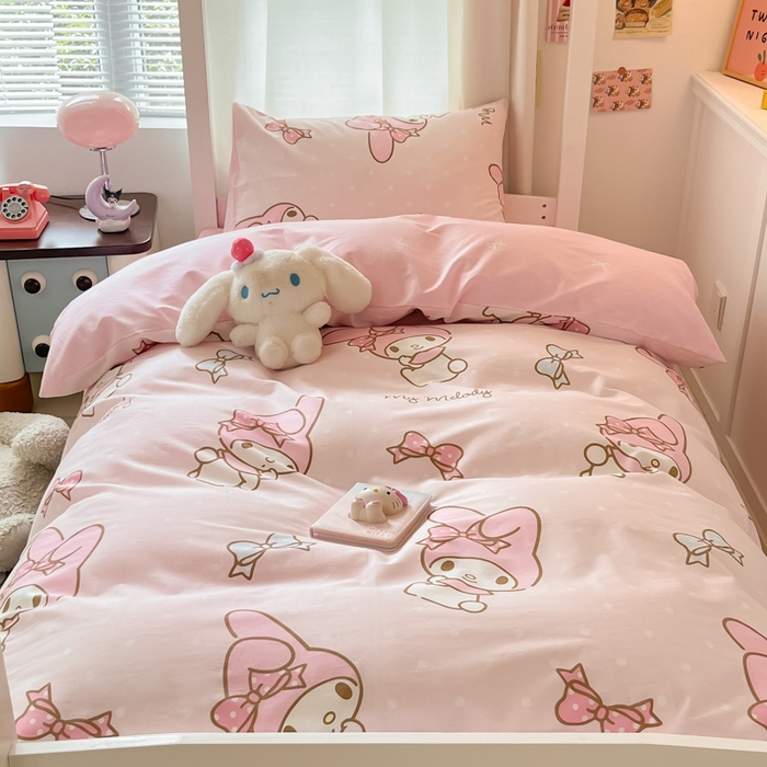 91家纺网 家纺一手货源 找家纺 2024新款三丽鸥授权全棉少女印花系列学生三件套四件套 棉三丽鸥-蝴蝶结美乐蒂