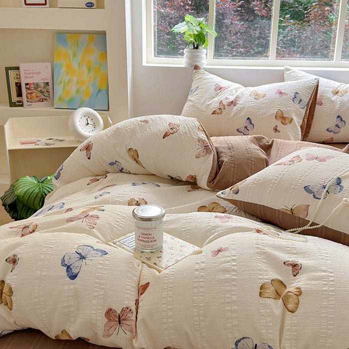 91家纺网 家纺一手货源 找家纺 阿曼达 2024新款ins博主风巨柔软的肌理感泡泡m云朵m水洗m印花四件套 云朵m-蝶梦